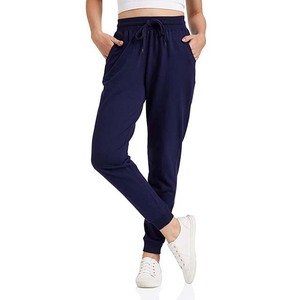 Women's High Waist Drawstring <b>Pants</b> Solid Color Loose Fit Casual Knitted Cotton Trousers With Pockets - Product Image 1