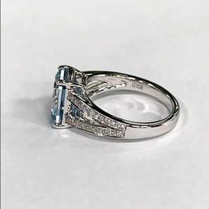 Blue 2CT Emerald Cut Moissanite Gemstone Ring Split Shank 925 Sterling Silver Fine Promise <b>Gift</b> <b>for</b> Anniversary Party <b>Her</b> - Product Image 3