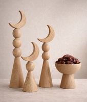 Ensemble de sculptures en bois en forme de croissant de lune, naturelles et artisanales, décorations de table pour le Ramadan et l'Aïd, ornements arabes islamiques pour la maison, vente en gros