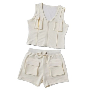 Summer Custom Jogger Set Womens French Terry Sleeveless <b>Zip</b> up Jacket Cargo Sweat <b>Shorts</b> 3d <b>Pockets</b> 2 Piece Women <b>Short</b> Set - Product Image 1