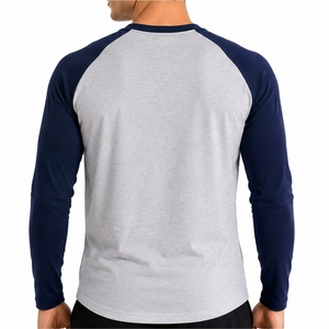 Chemise décontractée à manches longues pour homme, style raglan moderne contrastant, col rond, jersey décontracté en coton, logo imprimé sur le devant, sur mesure - Product Image 2