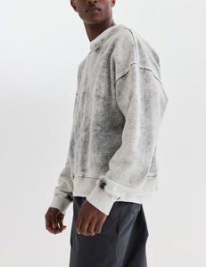 100% Cotton OEM Custom 380 GSM Heavyweight Solid Oversize Boxy Fit Crew <b>Neck</b> Acid Washed Men's Sweatshirt Quick Dry Eco-Friendly - Product Image 2