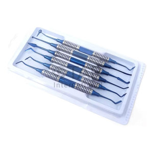 Ensemble professionnel de 6 spatules pour composites dentaires, tête plaquée titane, bleu, instruments de restauration médicale - Product Image 1