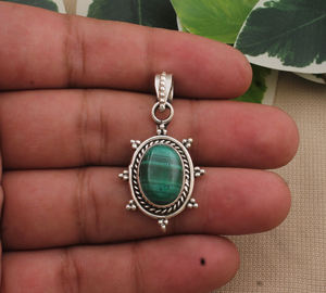 Colgante de Malaquita Natural Vintage al por Mayor, Plata de Ley 925, Chapado en Platino, Amuleto de Piedra Preciosa, Joyería Hecha a Mano, Precio al por Mayor - Product Image 3