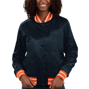 Veste en satin streetwear de haute qualité pour femme, manches longues, col montant, fermeture éclair, finition contrastante - Product Image 1
