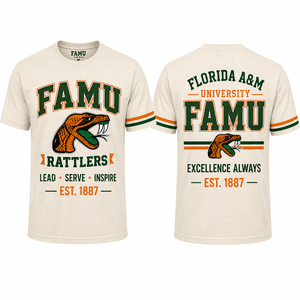 T-shirt personnalisé FAMU HBCU en coton premium unisexe, streetwear, motif fierté universitaire, fournisseur en gros de t-shirts avec logo personnalisé - Product Image 1