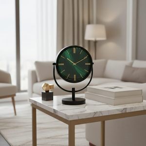 Horloge de bureau en laiton, forme circulaire, mouvement à quartz, affichage à aiguilles, design traditionnel, fonctionne sur piles, sonnerie horaire. - Product Image 5
