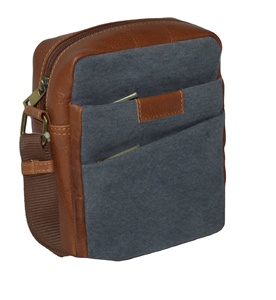 Sac messager en toile pour homme avec garniture en cuir, fermeture éclair, poche avant, usage quotidien, petite taille, style toutes saisons - Product Image 1