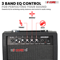 Amplificateur de basse électrique 5 cœurs GA 20 BLK NW 20W portable mini sur pied avec haut-parleur 6,5 pouces et prise jack auxiliaire pour casque