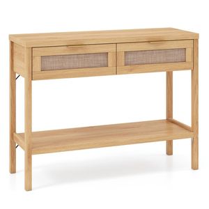 40\" Sturdy PE Rattan <b>Console</b> <b>Table</b> with Storage Drawers and Bottom Shelf <b>for</b> <b>Entry</b> Farmhouse Hallway or Living Room - Product Image 3