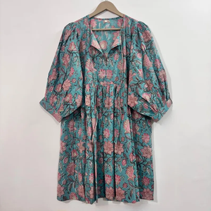 Vestido Midi Informal para Mujer, para Uso Diario, Todas las Temporadas, Tejido 100% Algodón, Liso, Manga Corta, Cintura Imperio, Estilo Babydoll, Cuello en V, Talla Grande - Product Image 2