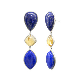 New Fashion Women Jewelry 925 Sterling <b>Silver</b> <b>Drop</b> <b>Earrings</b> with Citrine & Lapis Lazuli Gemstone Dangler <b>Earrings</b> From India - Product Image 6