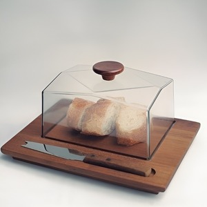 Wooden <b>Bread</b> Board With Glass Lid And <b>Knife</b> Storage Minimalist Design Serving Tray Rectangle Shape Solid Color Dishes & Plates - Product Image 2