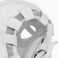 Protège-tête double blanc professionnel personnalisé pour Muay Thai, Boxe, Taekwondo, avec fermeture à boucle réglable, en PU respirant et barre de protection pour les joues