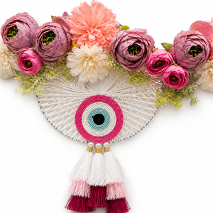 Handmade Floral Evil Eye Bandhanwar Toran Pink Tassel Door Hanging Festive Home Entrance Decor <b>Wedding</b> Pooja Gift - Product Image 6