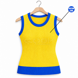 Cosh International Sisterhood Sorority Knitted <b>Sleeveless</b> Vest Blue Trim Winter Elegant Style Crew Neck Casual Wear - Product Image 1