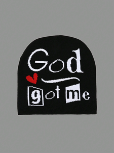 หมวกบีนนี่ปักลาย God Got Me สีดำ แบบยูนิเซ็กส์ สำหรับฤดูหนาว ทำจากอะคริลิก 100% ลายตัวอักษร ขนาดผู้ใหญ่ 56-58 ซม. - Product Image 1