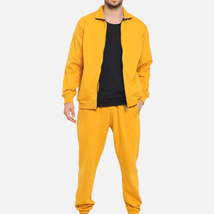 Conjunto Deportivo Amarillo para Hombre, Sudadera con Cierre de Cremallera y Pantalones, Color Sólido, Corte Regular, Ropa de Otoño - Product Image 2