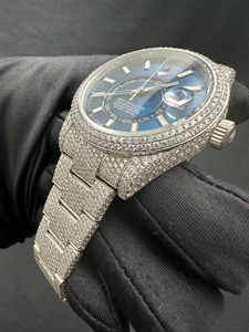 Montre en acier inoxydable avec diamants, cadran bleu, cristal saphir, quartz analogique, montre de luxe pour hommes - Product Image 3