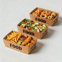 Boîtes d'emballage rectangulaires jetables en kraft blanc thermoformé, imprimées sur mesure, pour snacks et poulet frit à emporter
