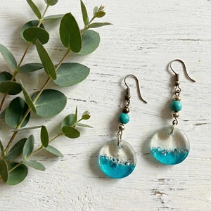 Pendientes de resina hechos a mano con cuentas de turquesa y discos de resina con diseño de océano, joyería de moda para mujer - Product Image 5