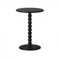 Table d'appoint ronde pour café et thé avec base sculpturale en bobine perlée, finition noir mat, table d'appoint noire KD