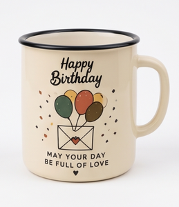 <b>Bulk</b> Buy Iron Enamel <b>Mug</b> Happy Birthday Balloon Print Cream Metal Coffee Cup Manufacturer Direct Wholesale Marketplace - Product Image 3