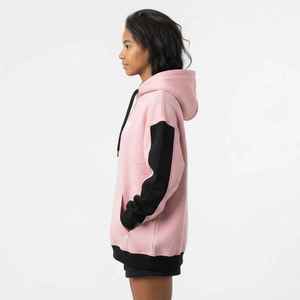 <b>Women's</b> <b>Pink</b> Color Block <b>Hoodie</b> Long Sleeve Drop Shoulder Letter Print Pullover Sweatshirt - Product Image 5