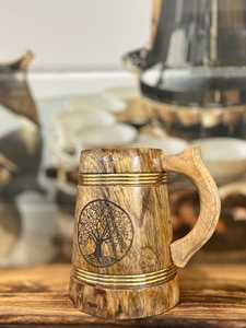 Handcrafted Wooden Beer <b>Mug</b> with <b>Tree</b> of Life Engraving Rustic Tankard Viking Style Drinkware Unique Artisan Gift - Product Image 6