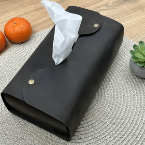 Boîte à mouchoirs en cuir véritable haut de gamme, anti-odeur, simple et décontractée, faite à la main, avec bouton décoratif premium - Product Image 2