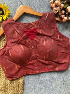 Designer Ikkat Handloom Cotton Print With Fancy Botton Boat Neck And Front Hook Open Style <b>Readymade</b> <b>Blouse</b> - Product Image 4