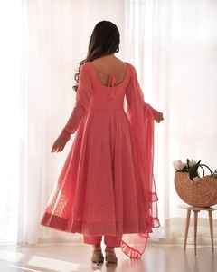Selling Latest Fashion for Women Long Fox Georgette With Embroidery Anarkali Kurti Gown With Dupatta <b>Wedding</b> Partywear Suit - Product Image 5