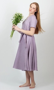 Vestido Midi Formal de Algodón con Cuello en V y Manga Corta, Estilo A-Line, Ecológico, para Invitadas de Boda - Product Image 5