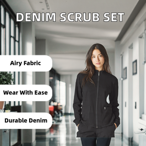 Unisex Black Full-Zip Cotton Blends <b>Scrub</b> <b>Top</b> with Pockets Hospital Uniform <b>Tops</b> Needle Detection Seamless Fusing - Product Image 2