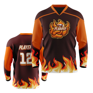 Maillot de hockey sur glace personnalisé sublimé pour homme, noir et rouge, manches longues, col en V, maille respirante, vêtements d'équipe, taille adulte - Product Image 5