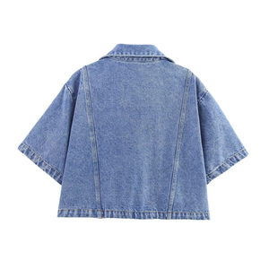 Ensemble coordonné deux pièces en jean tendance de haute qualité, style streetwear, crop top et mini-jupe, mode décontractée, fabrication artisanale pour femmes. - Product Image 6