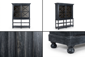 Vintage Salvado Cabinet Premium Eco-Friendly Durable <b>Solid</b> Teak <b>Wood</b> Display <b>Bookcase</b> X-Motif Glass Sliding Doors Living Room - Product Image 5