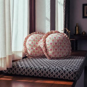 Round Polyester Linen Floral Design Cushion <b>Covers</b> with Frills for <b>Sofa</b> Living Room and Boutique Home Furnishing - Product Image 3