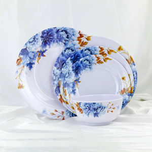 Floral <b>Melamine</b> 4 Durable Flat <b>Plates</b> 1 Rice Bowl Asian Zen Modern Design Food Grade Dishwasher Safe Microwave Party Dinnerware - Product Image 5