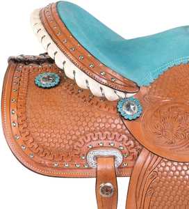 Selle Western Faite à la Main en Cuir Turquoise Tressé pour la Randonnée et le Plaisir - Product Image 2