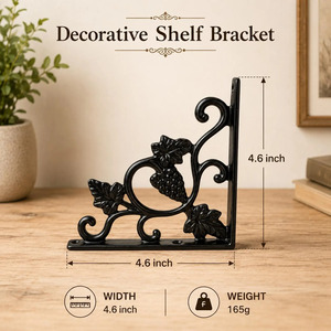 SHUBHAM <b>Black</b> Iron Wall <b>Shelf</b> <b>Bracket</b> Decorative Grapevine Corner Rack Hanging <b>Shelf</b> Fitting for Home Wine Cellar - Product Image 6