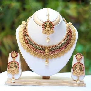 Kerala Antique Coin Style 18K Gold Plated Oxidized Polish Imitation <b>Pearl</b> Women's <b>Necklace</b> and Earring <b>Set</b> for Wedding - Product Image 1