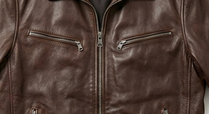 Brown Genuine Leather Men's Motorcycle Jacket Zipper <b>Stand</b> Embroidery Front Breathable Cotton Lining Windproof Waterproof Spring - Product Image 5