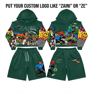 <b>Mens</b> Hoodie <b>Short</b> Set 320 GSM Cotton <b>Fleece</b> Digital Print Custom Logo Graphic Green Pullover Hoodie Matching <b>Shorts</b> - Product Image 1