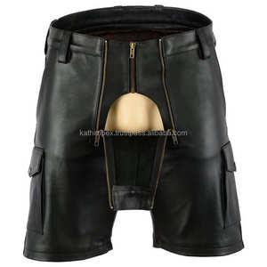 Pantalones cortos de cuero casuales sólidos de alta calidad para hombre, transpirables de secado rápido, multibolsillos, cremallera, cierre de mosca para uso diario al aire libre - Product Image 1