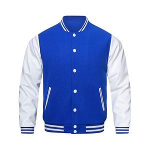Veste universitaire bleue et blanche pour homme, coupe classique, col rabattu, fermeture boutonnée, style preppy, vêtement d'automne - Product Image 6