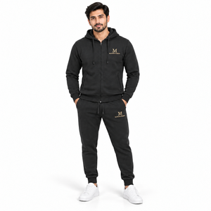 Conjunto Deportivo Unisex MANGOES FASHION con Capucha, Forro Polar Negro, Cierre Completo, Color Sólido, 100% Algodón, Estilo Casual de Verano con Cordón Ajustable - Product Image 2