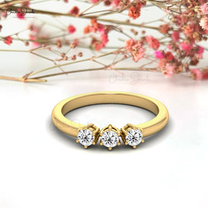 Artículo Más Vendido: Anillo de Compromiso con Diamante Blanco Natural de 3mm, Engaste de Tres Diamantes en Oro Amarillo de 14k, Anillo Delicado, Venta al Por Mayor - Product Image 2
