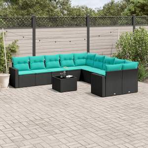 Set Divano da Esterno 11 Pezzi in Polyrattan Nero con Cuscini, Set da Giardino per il Mercato USA - Product Image 1