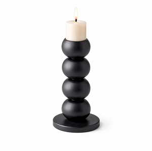 Modern tall ball candle holder <b>black</b> metal stacked sphere design candle stand luxury tabletop decor premium quality decorative - Product Image 3